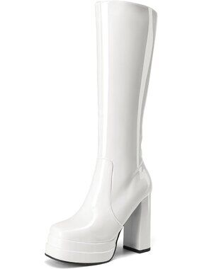 Women's White Platform Tall Gogo Boots for Fall